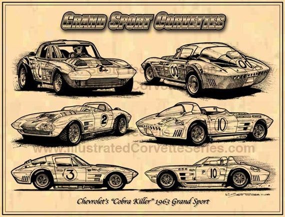 1963 Grand Sport Racing Corvettes Car Art Print 63 Corvette 63 Grand