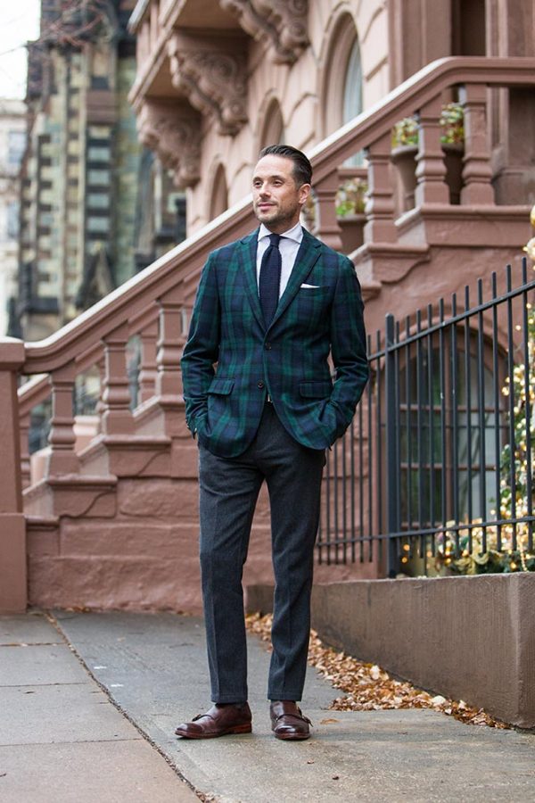 70S Mens Plaid Blackwatch Sport Coat 1970 Tartan Blazer Blue