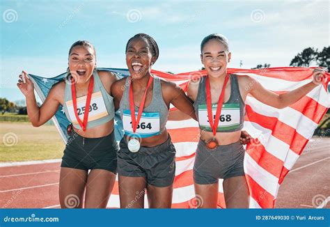 Athletics Winner Portrait And Sports Women Celebrate Winning Medal
