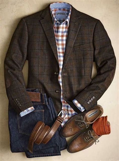 Combo Social Com Blazer Marrom Camisa Xadrez Cal A Jeans E Sapato