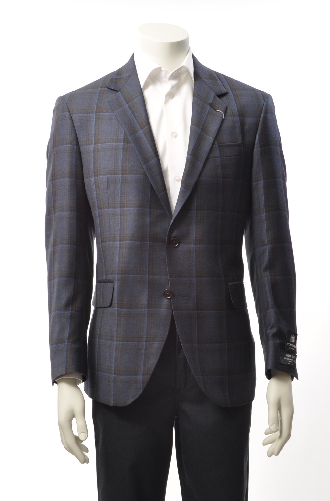 Coppley 1883 Men 40S Brown Blue Plaid 2 Button Wool Sport Coat Blazer