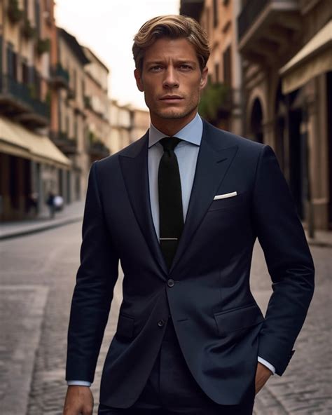 Corbata Negra Con Traje Azul Hockerty