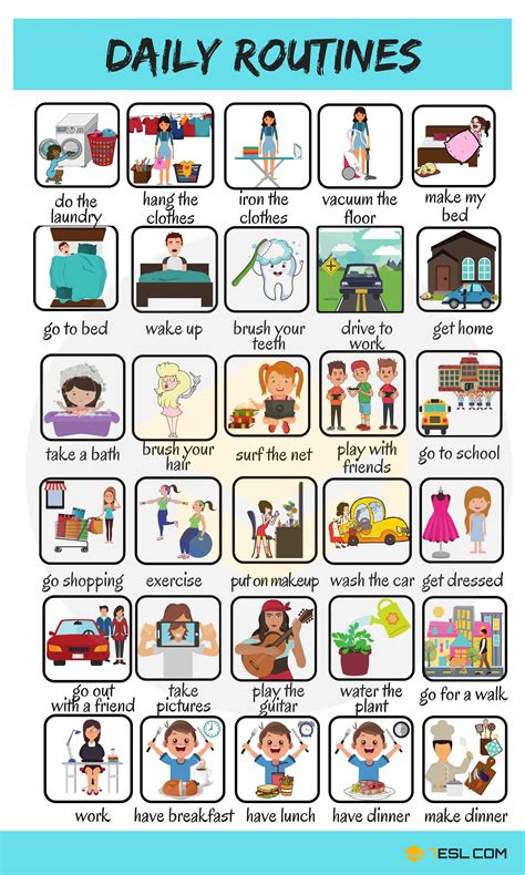 Daily Routines Vocabulary In English 7Esl Verbos Para Ni Os