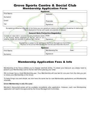 Fillable Online The Grove Sports Centre And Social Club Nailsea Fax Fillable Online The Grove Sports Centre And Social Club Nailsea Fax