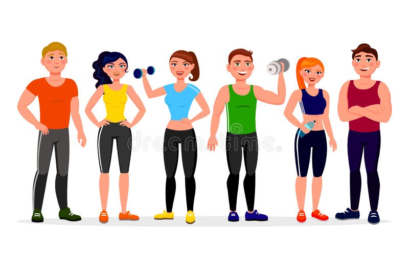 Fitness People Illustration In Flat Design Athletes In Workout Gym