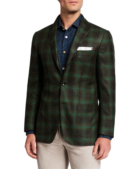 Kiton Men Amp 39 S Plaid Cashmere Sport Jacket In Green Modesens