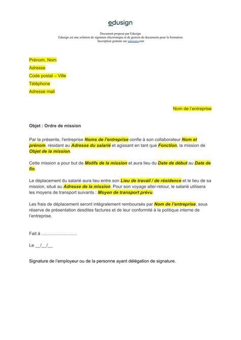 Lettre De D Mission Mod Le Gratuit En Format Word Pdf Edusign