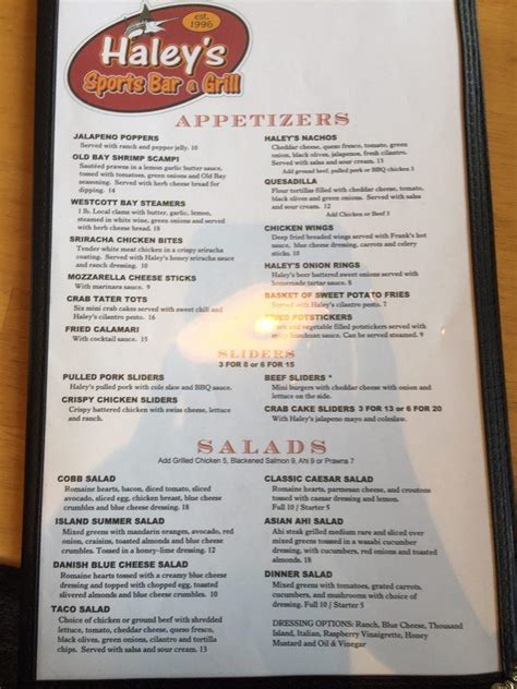 Menu At Haley S Sports Bar Grill Friday Harbor
