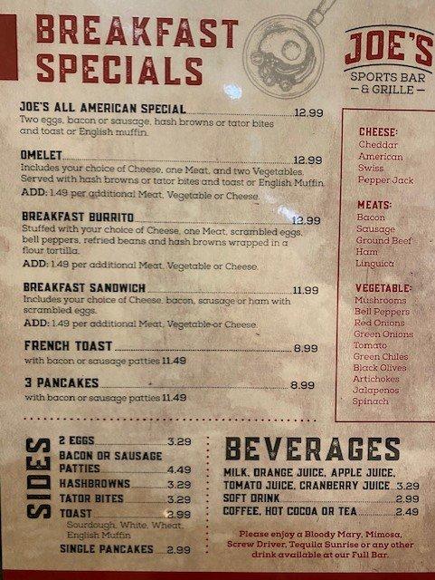 Menu At Joe S Sports Bar Grille Stateline