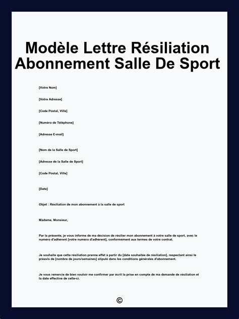 Modele De Lettre Pour Resiliation Salle De Sport