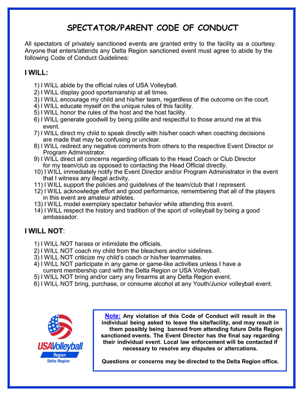 Parent Code Of Conduct Conway Volleyball Club Parent Code Of Conduct Conway Volleyball Club