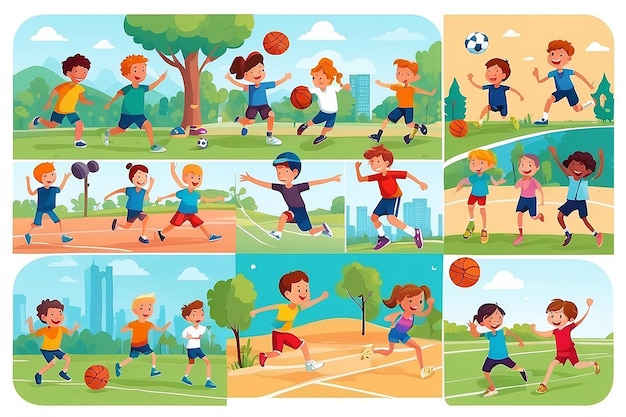 Premium Photo Cute Happy And Active Children Playing Various Sports