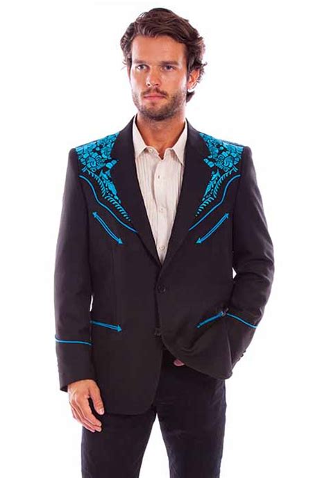 Scully Embroidered Sport Coat Black With Charcoal Men S Western