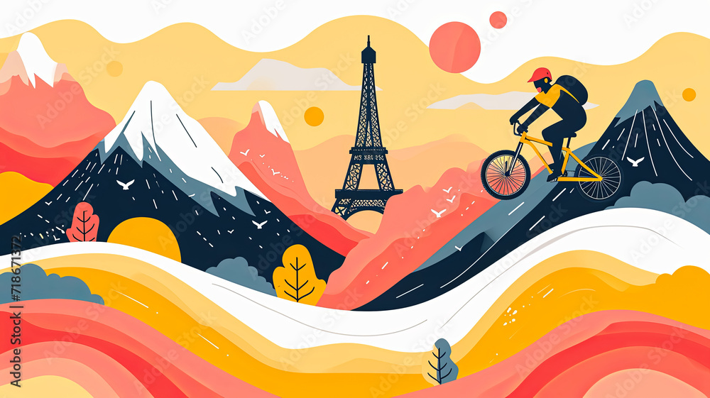 Simple Line Art Minimalist Collage Illustration With Professional Bmx Simple Line Art Minimalist Collage Illustration With Professional Bmx