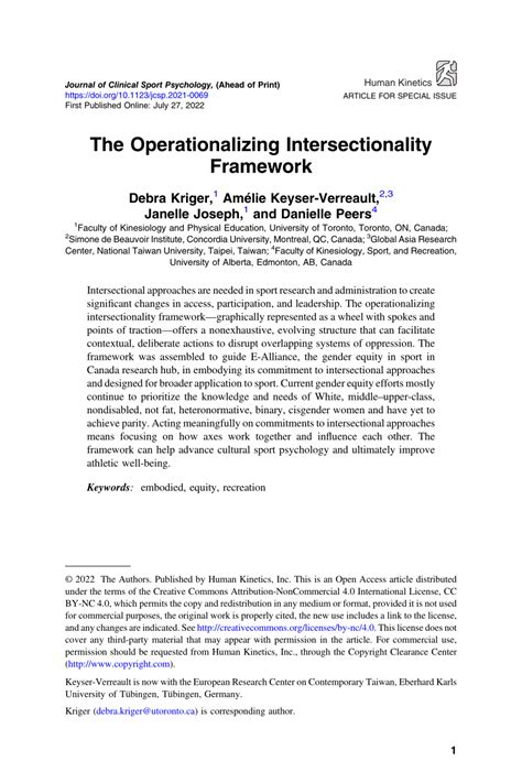 The Operationalizing Intersectionality Framework In Journal Of
