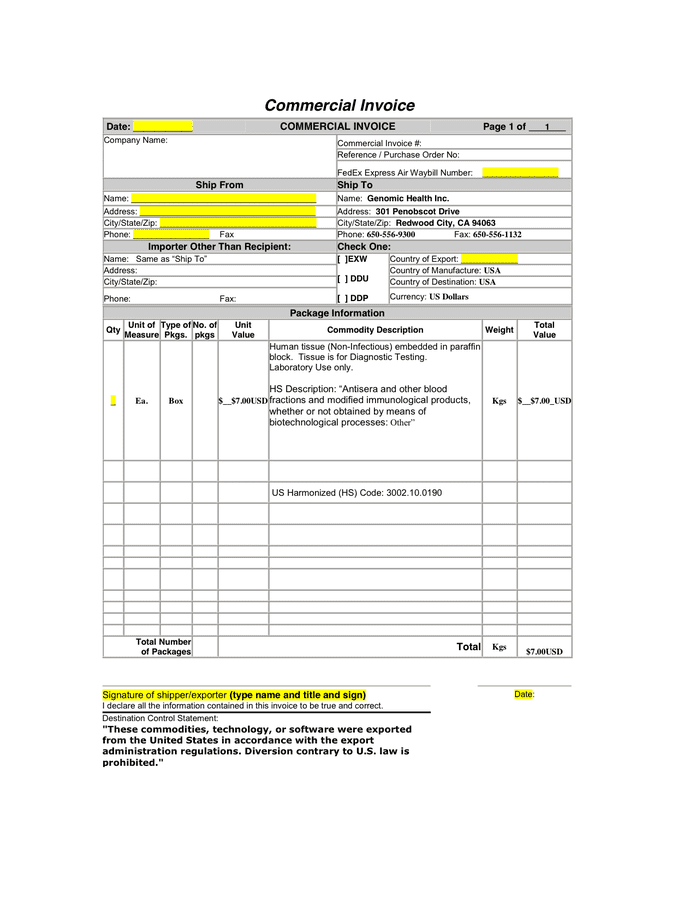 What Is A Commercial Invoice Format Sample