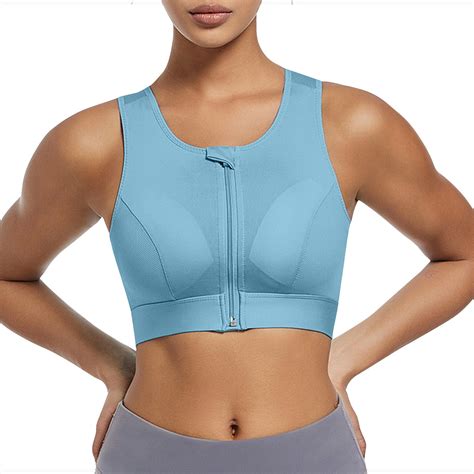 Women S Zip Front Sports Bra Wireless Racerback Yoga Bras Active Sport